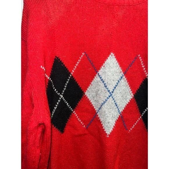 Vintage Red Wool Sweater Knights Bridge Italy Made Diamond Pattern Pullover L - Picture 3 of 10